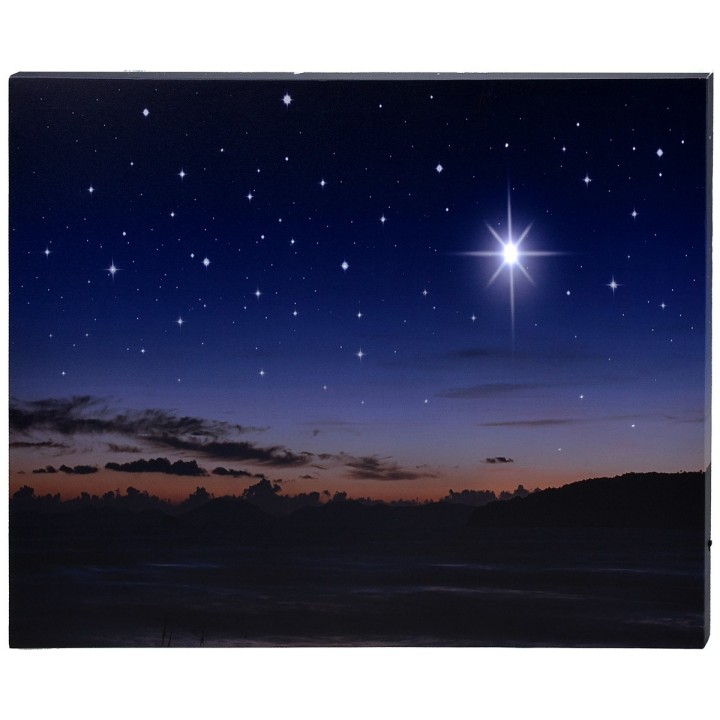 Cielo stellato con paesaggio al tramonto e stella polare fibre
