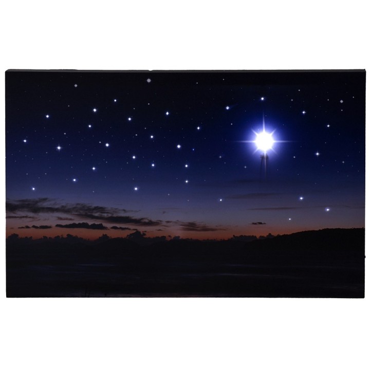 Cielo stellato con paesaggio al tramonto e stella polare fibre