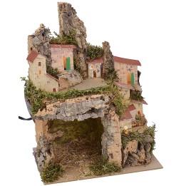Illuminated nativity scene with landscape and cave cm 20x14x25 h