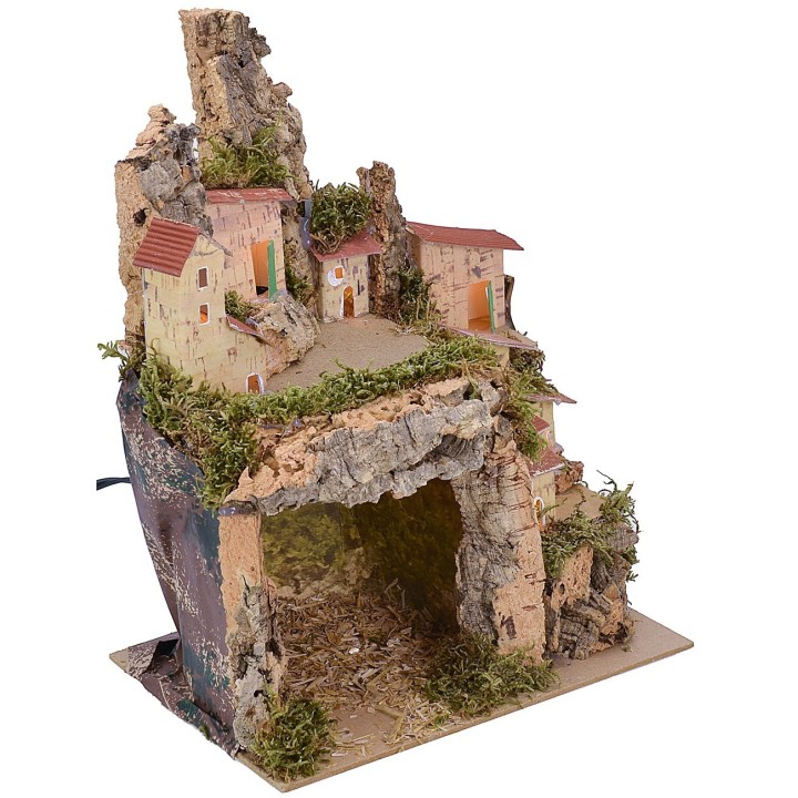 Illuminated nativity scene with landscape and cave cm 20x14x25 h