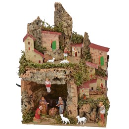 Pesebre iluminado con cueva completa de Natividad Landi
