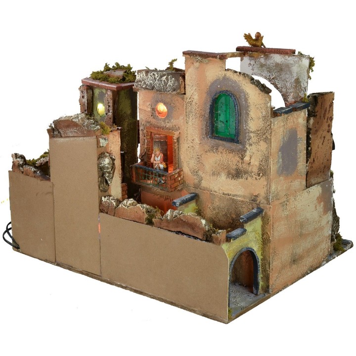 Presepe con borgo illuminato, forno e fontana funzionanti cm