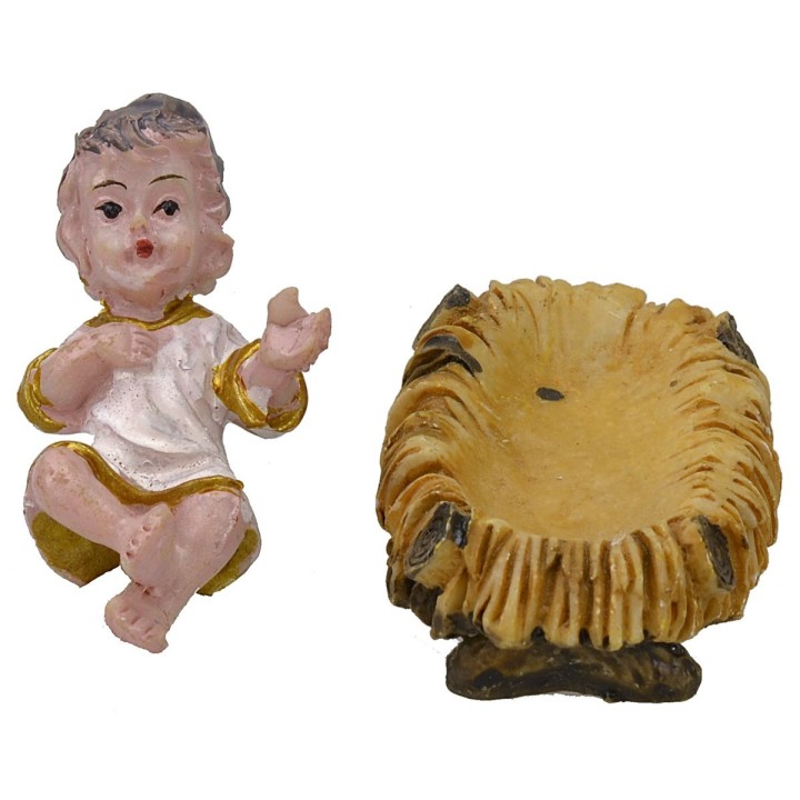 Niño Jesús de 5 cm en resina con cuna para estatuas de 15 cm.