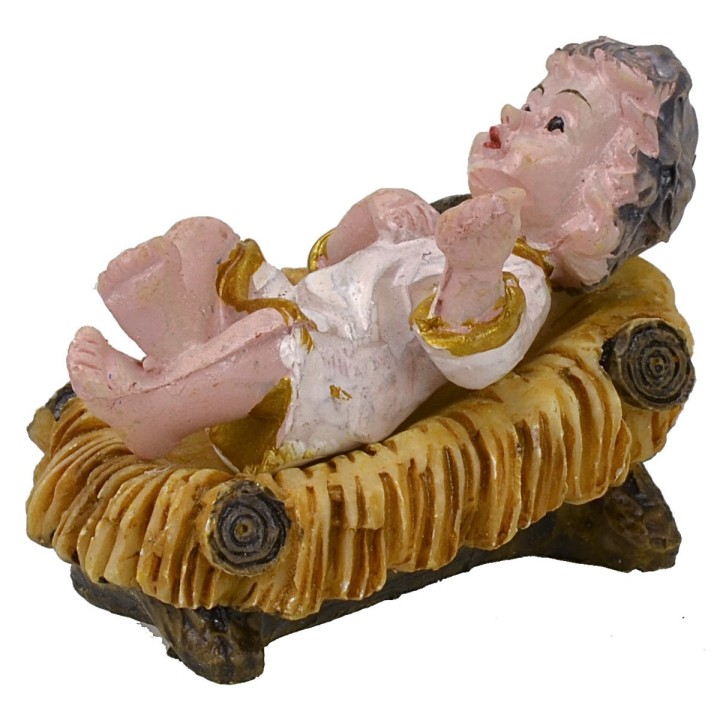 Niño Jesús de 5 cm en resina con cuna para estatuas de 15 cm.