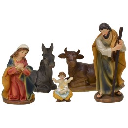 Natividad 5 figuras con Jesús sentado en resina serie 15 cm