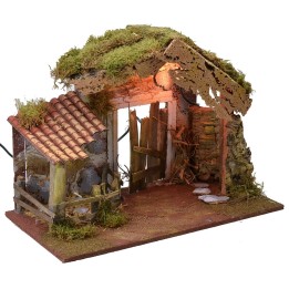 Capanna per presepe illuminata con recinto cm 50x36x36 h
