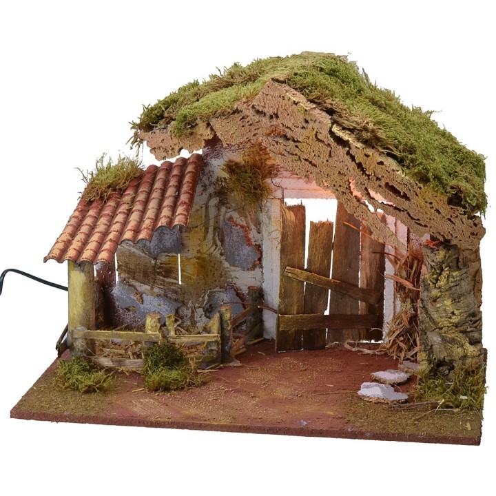 Capanna per presepe illuminata con recinto cm 50x36x36 h