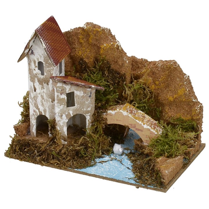 Casitas con río para belén cm 15x10,5x11,5 h
