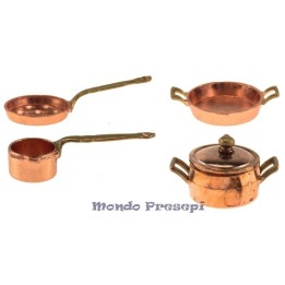 Cacerolas de cobre - Accesorios en miniatura para belén.
