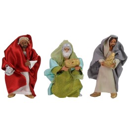 Set 3 Re Magi 11-12 cm vestiti in tessuto