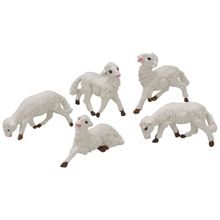 Set 5 pecore presepe per pastori cm 8