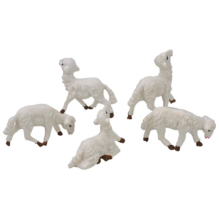 Set 5 pecore presepe per pastori cm 8