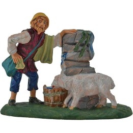 8 cm Pastore con pecora alla fontana in pvc