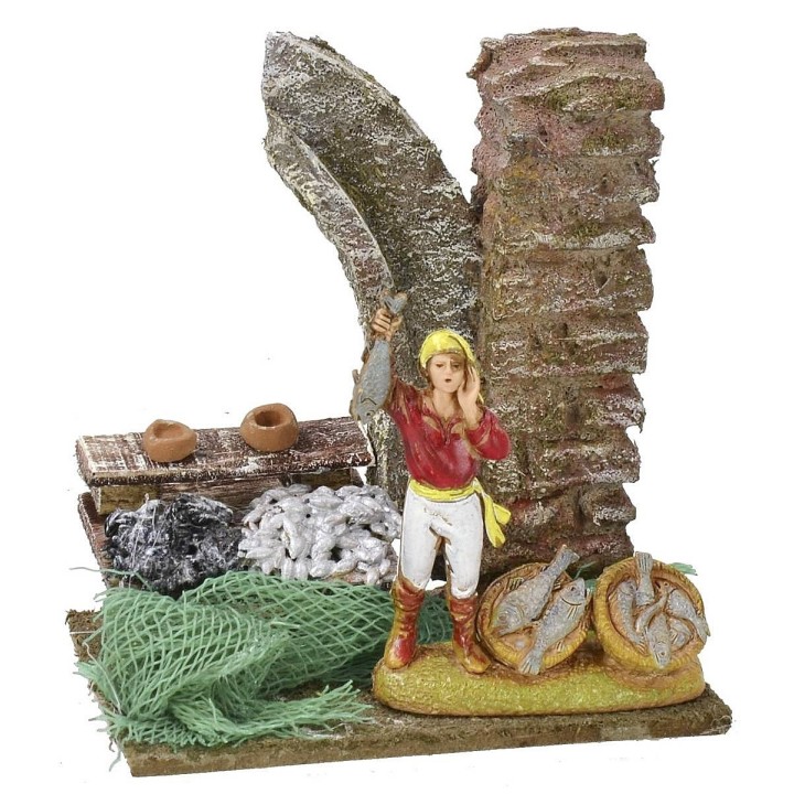 Setting with fish bench cm 9x6x9,5 h for statues of 6 cm