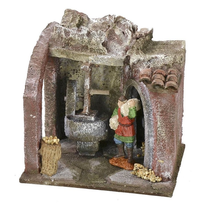 Ambientazione di una macina per presepe cm 11,5x9x11 h per