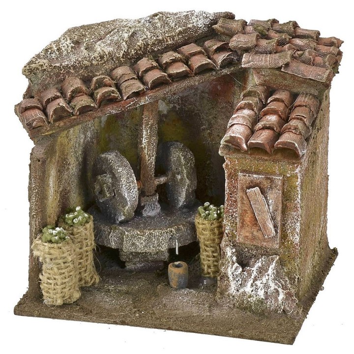 Ambientación de un molino de aceite para Belén de 11,5x9x11 cm