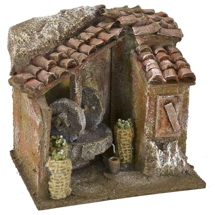 Ambientación de un molino de aceite para Belén de 11,5x9x11 cm