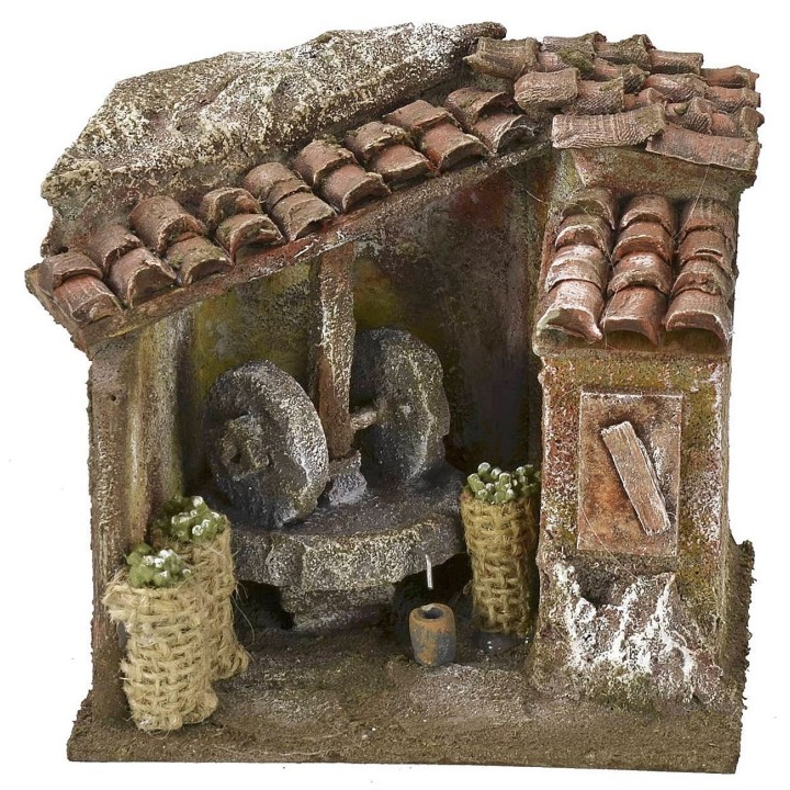 Ambientación de un molino de aceite para Belén de 11,5x9x11 cm