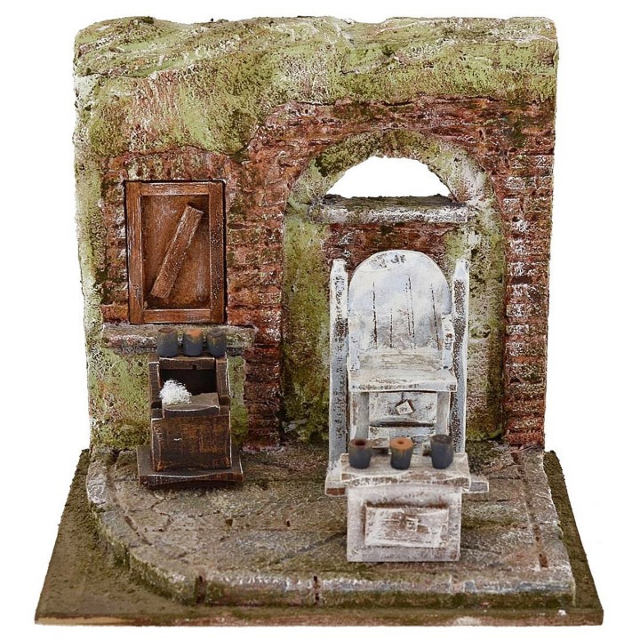 Ambientación para belén taller de barbero 19,5x14,5x18,5