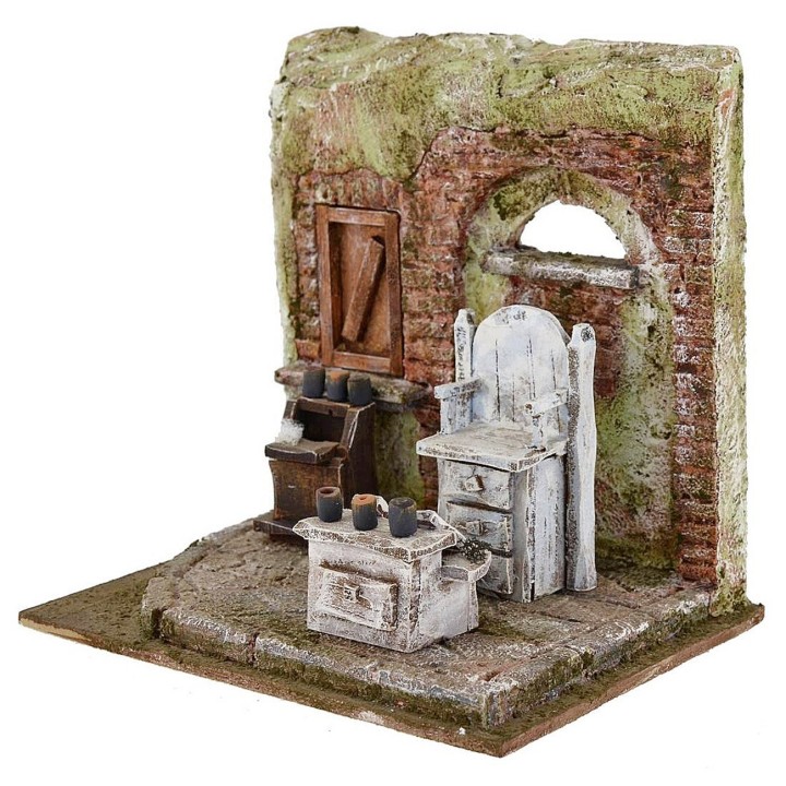 Ambientazione per presepe bottega da barbiere 19,5x14,5x18,5