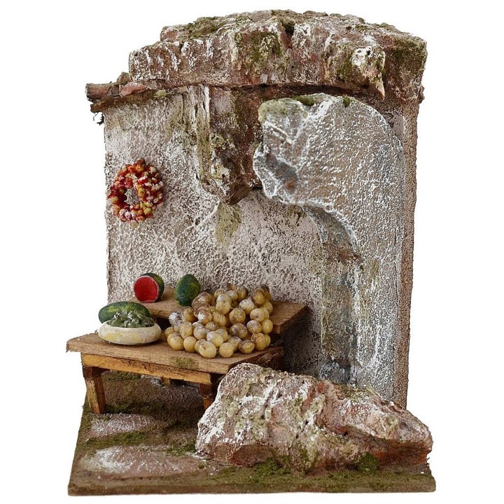 Banco de frutas para pesebre de 19x14x17 cm de altura para