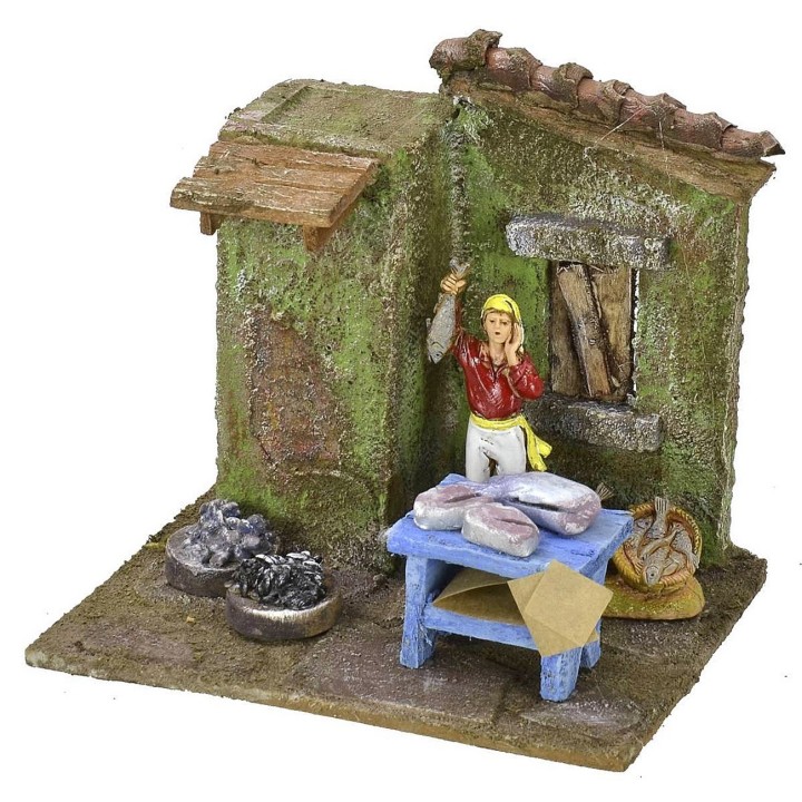 Fishmonger's shop 11.5x9x10.5 cm h for 6 cm statues