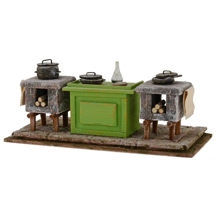 Cocina con accesorios para pesebre 27x12x10 h para estatuas de