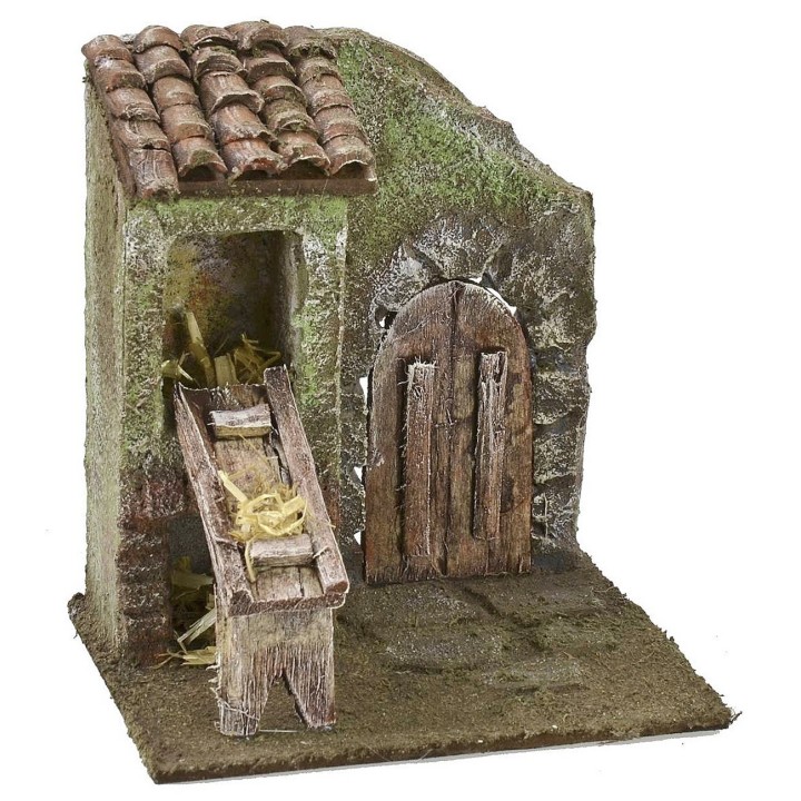 Fachada con granero y portón de 11,5x9x13 cm h para estatuas de