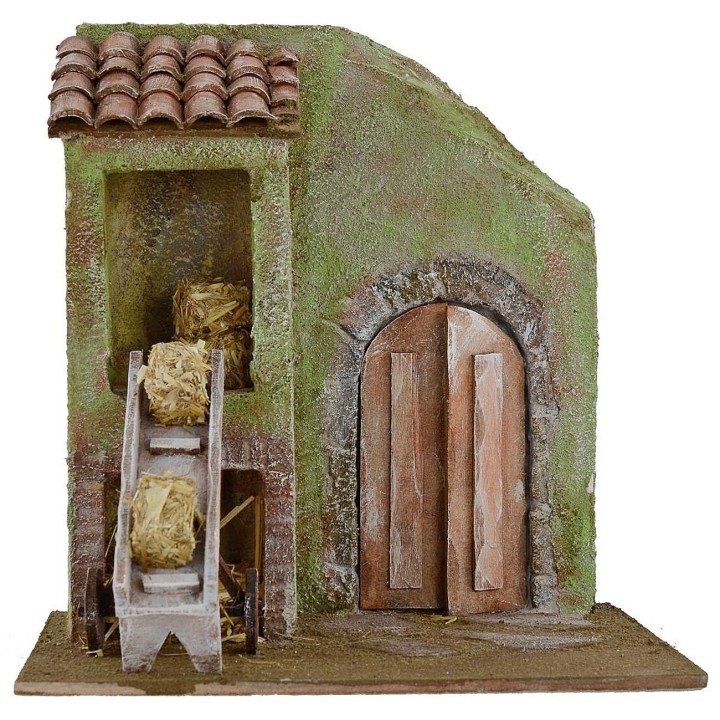 Fienile con carrello trasportatore cm 24x17,5x25 h per statue