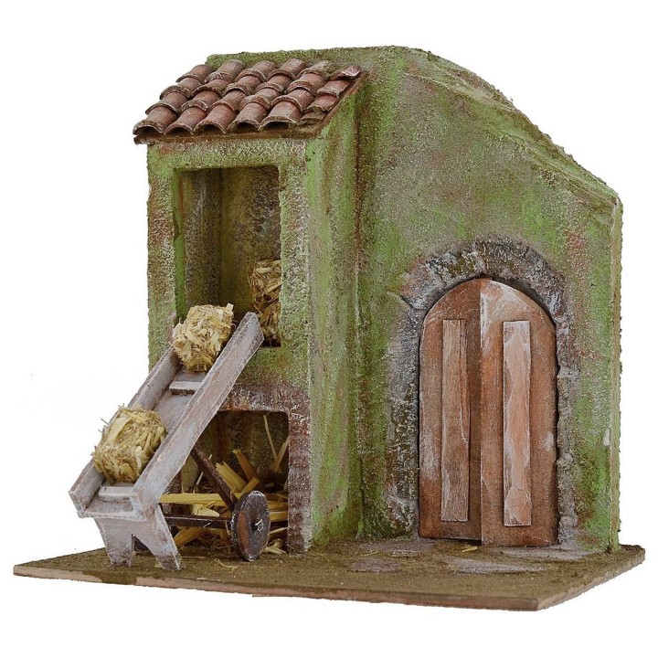 Fienile con carrello trasportatore cm 24x17,5x25 h per statue