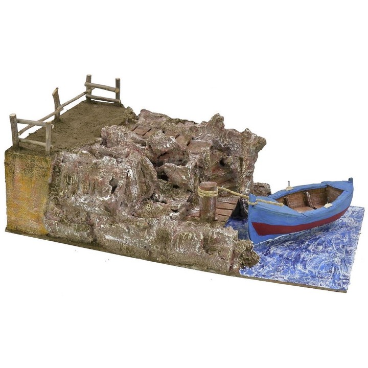 Scenografia con peschereccio cm 49x29x18 h per statue da 10-12