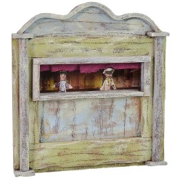 Green Theater with puppets cm 17x6,5x18,5 h for statues 10-12 cm