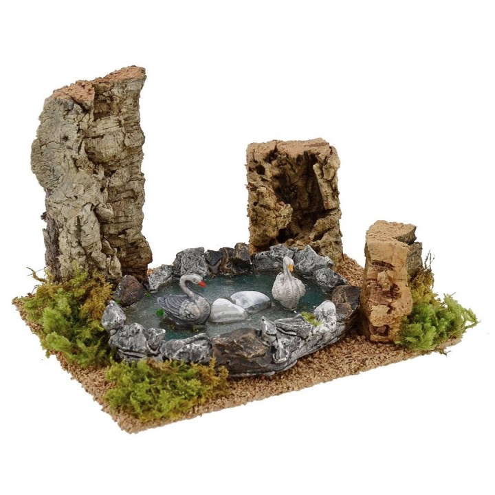 Estanque con cisnes para belén cm 18x14x12,5 h