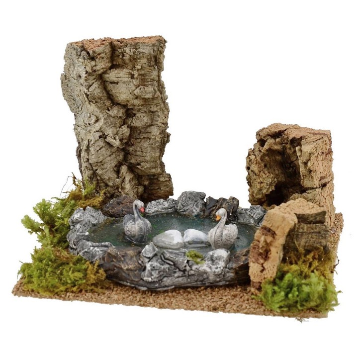 Laghetto con cigni per presepe cm 18x14x12,5 h