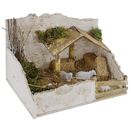 Establo para belén completo con ovejas de 20x14x13,5 cm h
