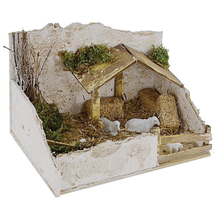 Ovile per presepe completo di pecore cm 20x14x13,5 h