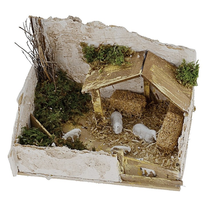 Ovile per presepe completo di pecore cm 20x14x13,5 h
