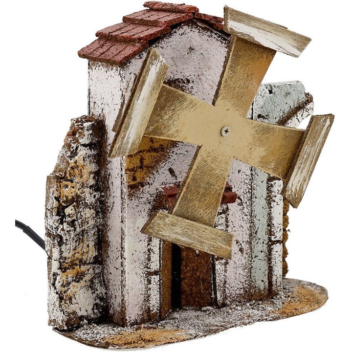 Mulino a vento funzionante per presepe cm 15x6,5x16 h.
