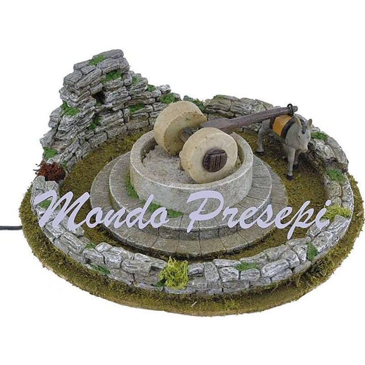 Scena con asino e macina in movimento - accessori per presepe
