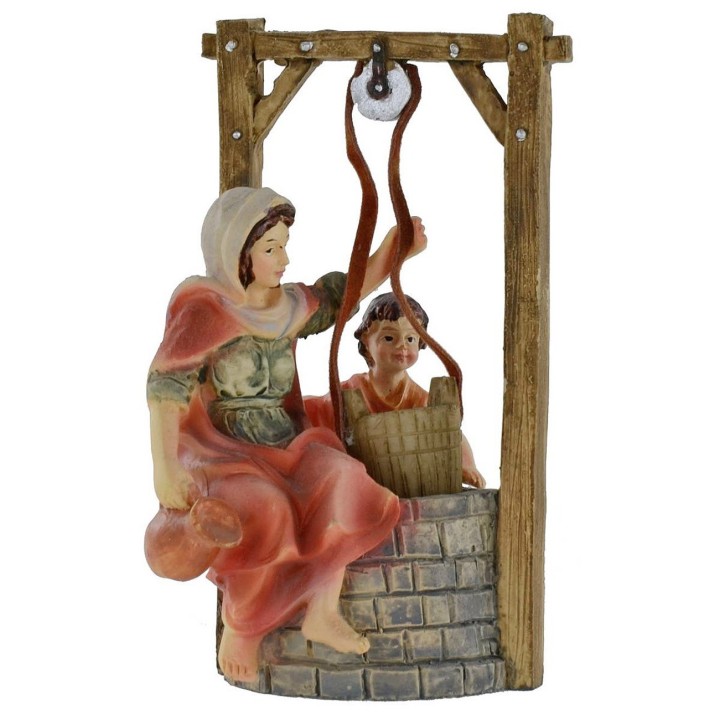 Woman with child at the well series 10 cm in resin