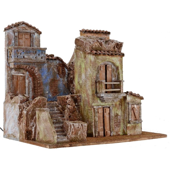 Borgo illuminated with houses cm 50x35x42 h for statues from 10