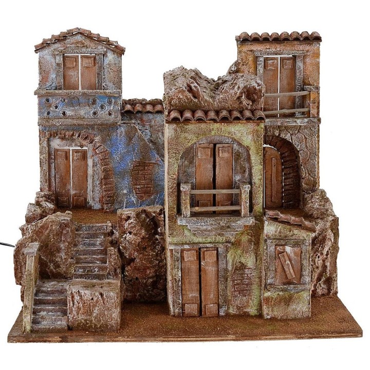 Pueblo iluminado con casas de 50x35x42 cm de altura para