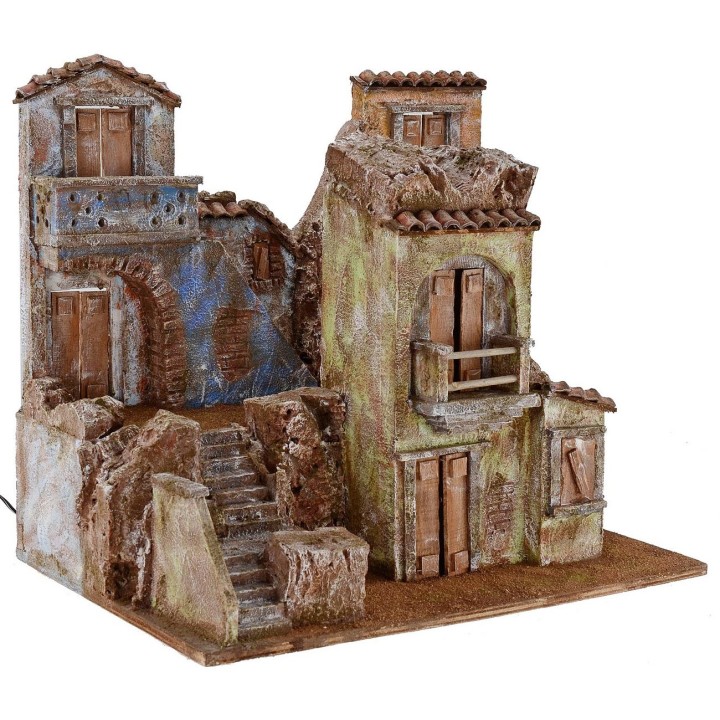 Pueblo iluminado con casas de 50x35x42 cm de altura para