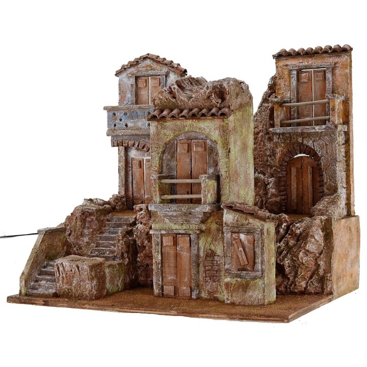 Borgo illuminated with houses cm 50x35x42 h for statues from 10