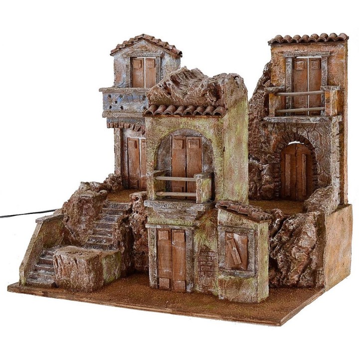 Borgo illuminated with houses cm 50x35x42 h for statues from 10