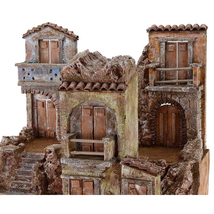 Borgo illuminato con case cm 50x35x42 h per statue da 10 cm
