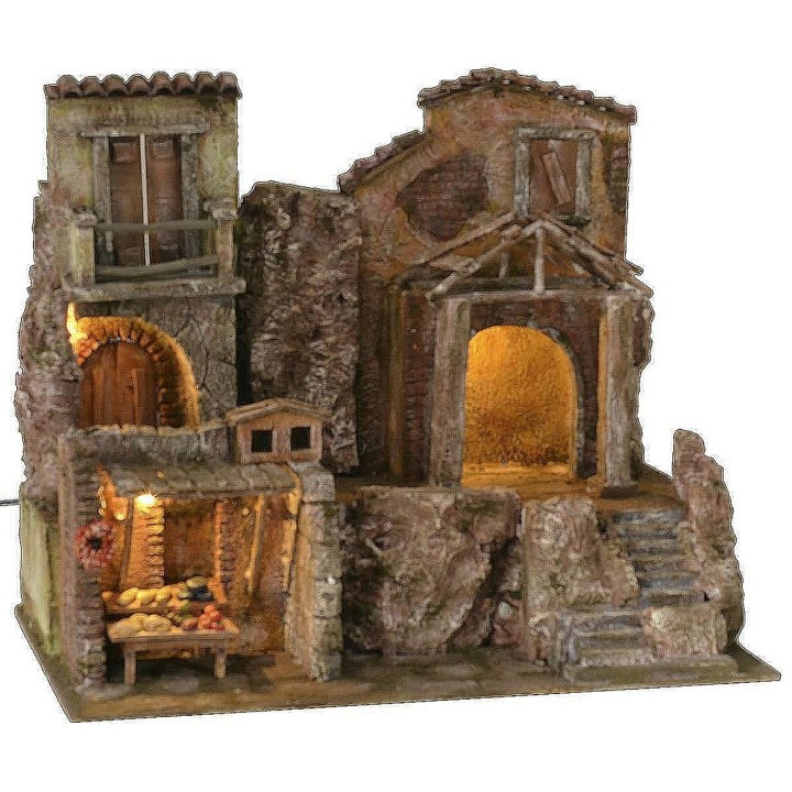 Pueblo iluminado con casas y tiendas cm 50x30x41 h