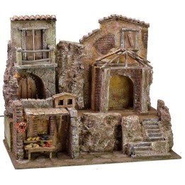 Borgo illuminato con case e botteghe cm 50x30x41 h
