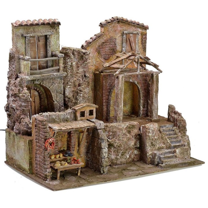 Borgo illuminato con case e botteghe cm 50x30x41 h