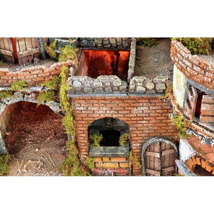 Borgo napoletano illuminato con forno, mulino a vento e cascata
